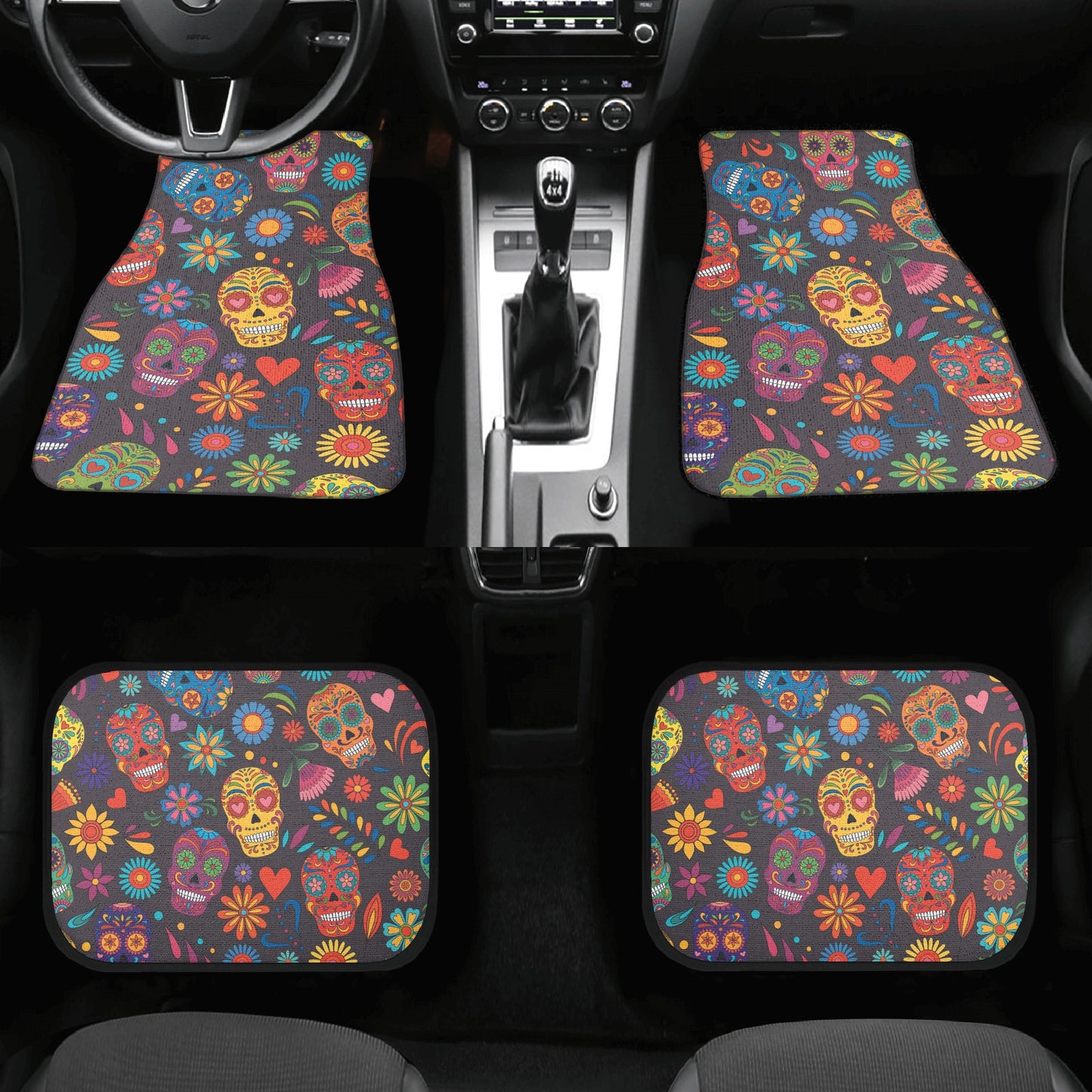 Day of the dead sugar skull pattern Back and Front Car Floor Mats