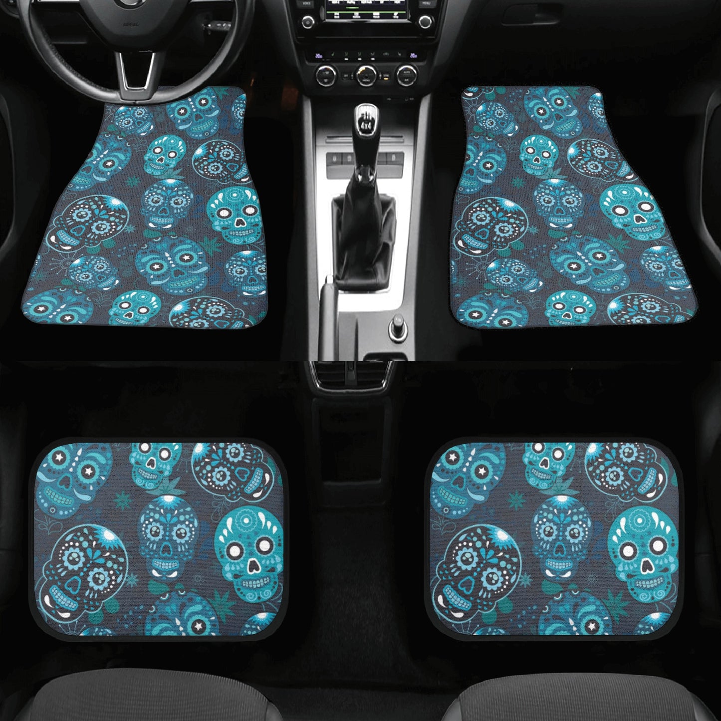 Sugar skull Skeleton Back and Front Car Floor Mats