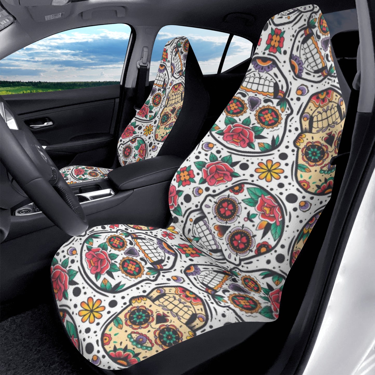 Sugar skull gothic skeleton Car Seat Covers (2 Pcs)