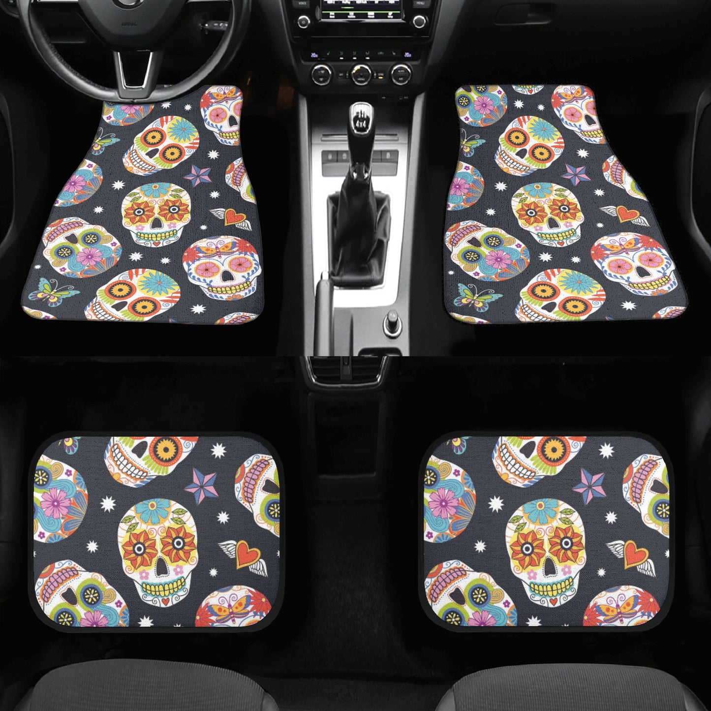 Sugar skull Mexican calaveras pattern Back and Front Car Floor Mats