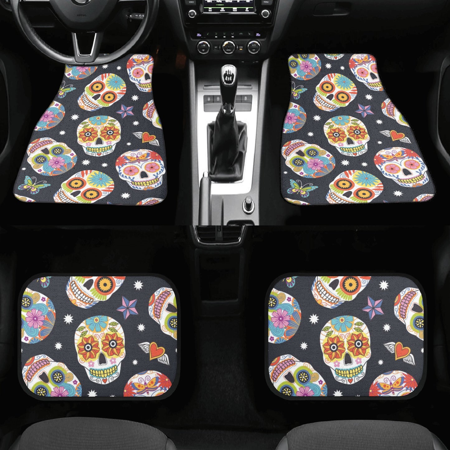 Sugar skull Mexican calaveras pattern Back and Front Car Floor Mats