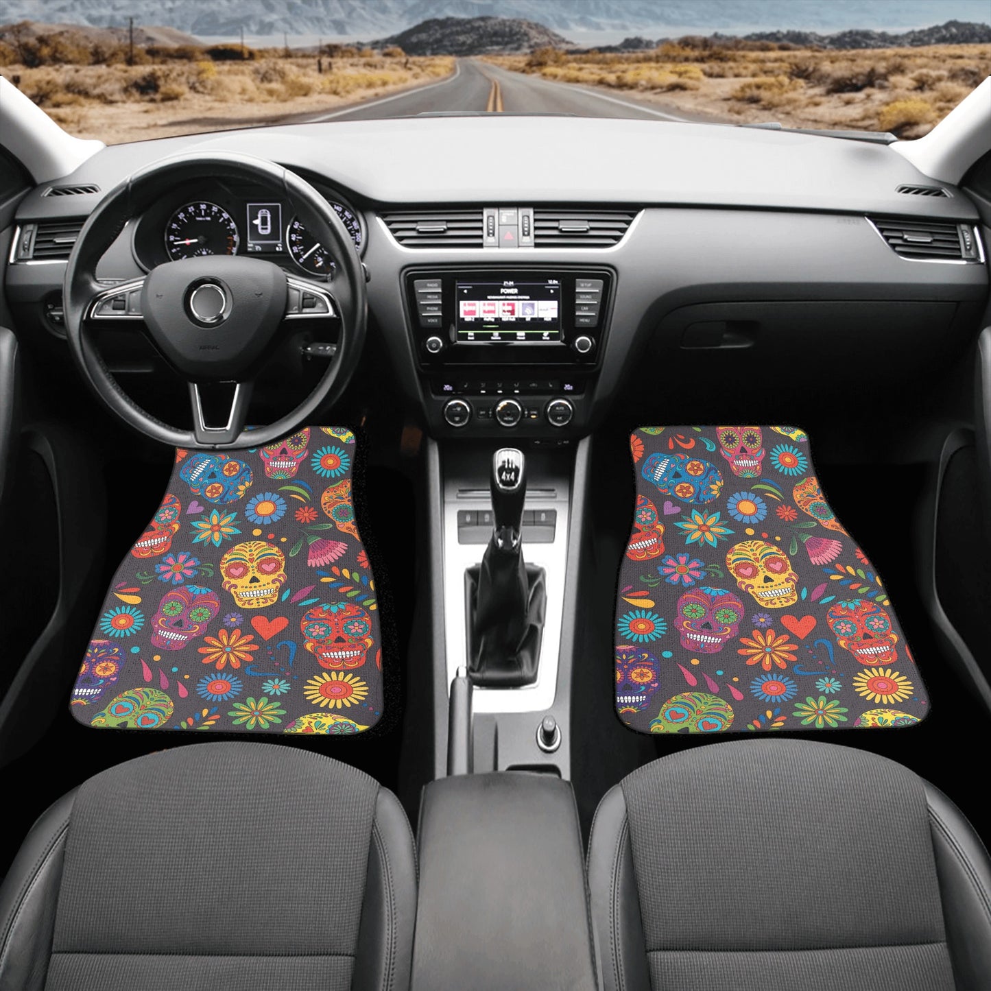 Day of the dead sugar skull pattern Back and Front Car Floor Mats