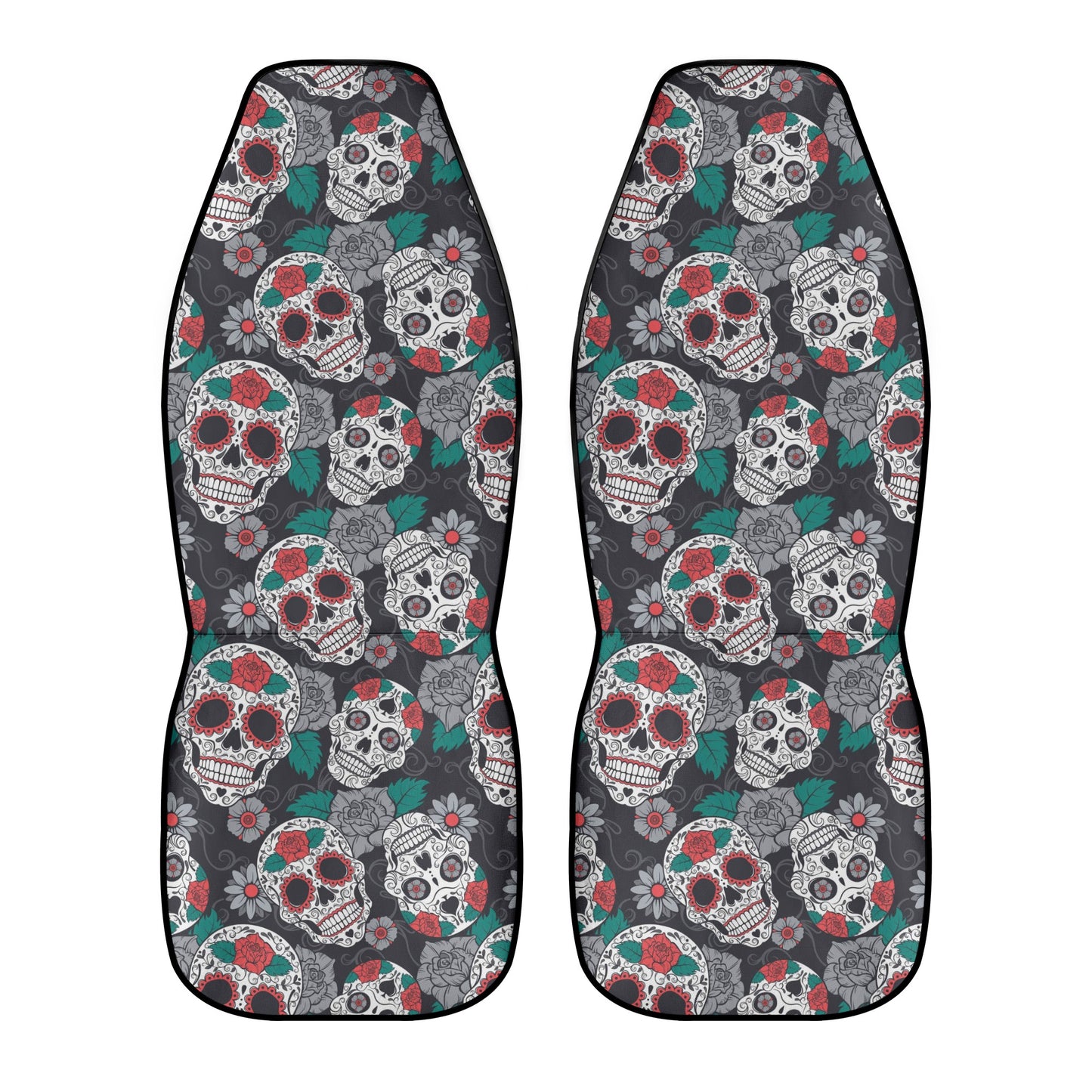 Rose floral sugar skull Car Seat Covers (2 Pcs)
