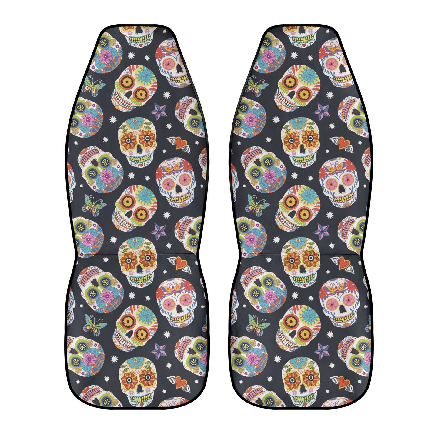 Floral sugar skull Dia de los muertos skull Car Seat Covers (2 Pcs)