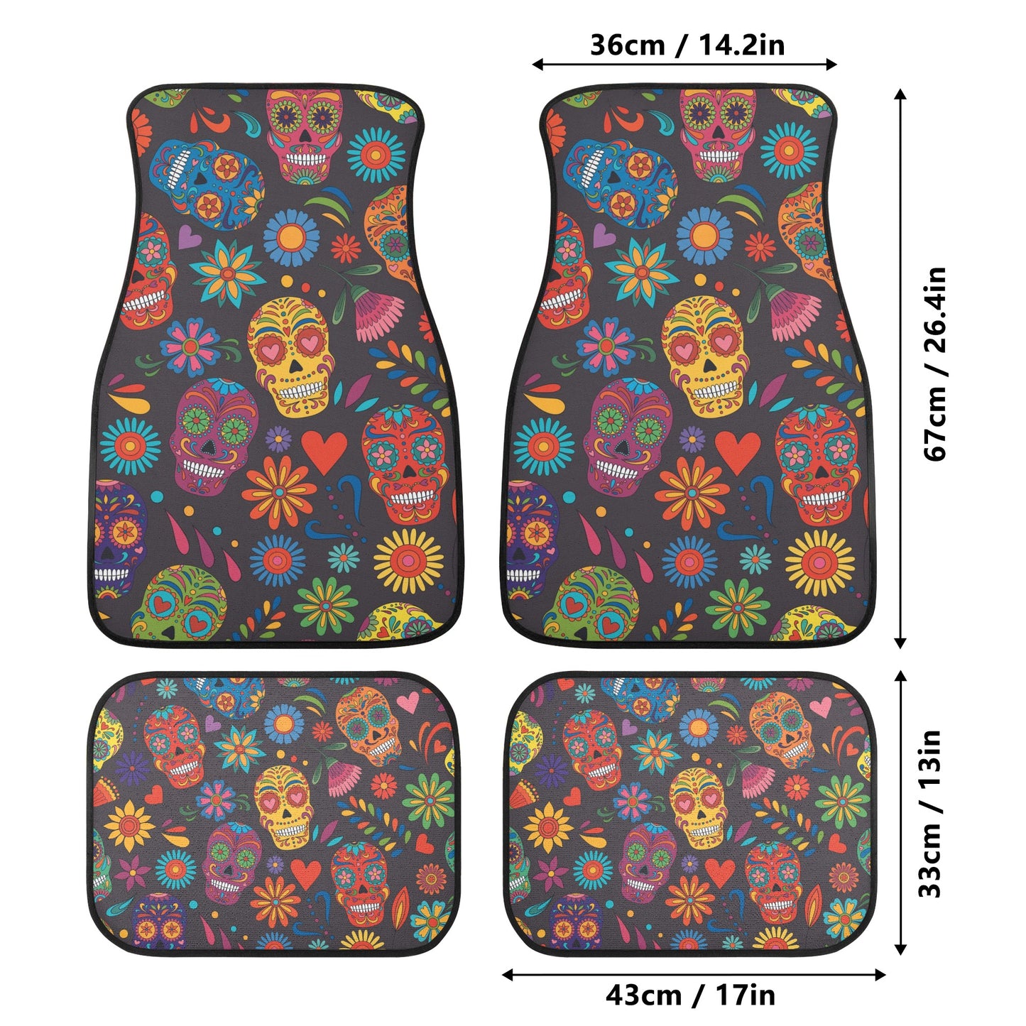 Day of the dead sugar skull pattern Back and Front Car Floor Mats