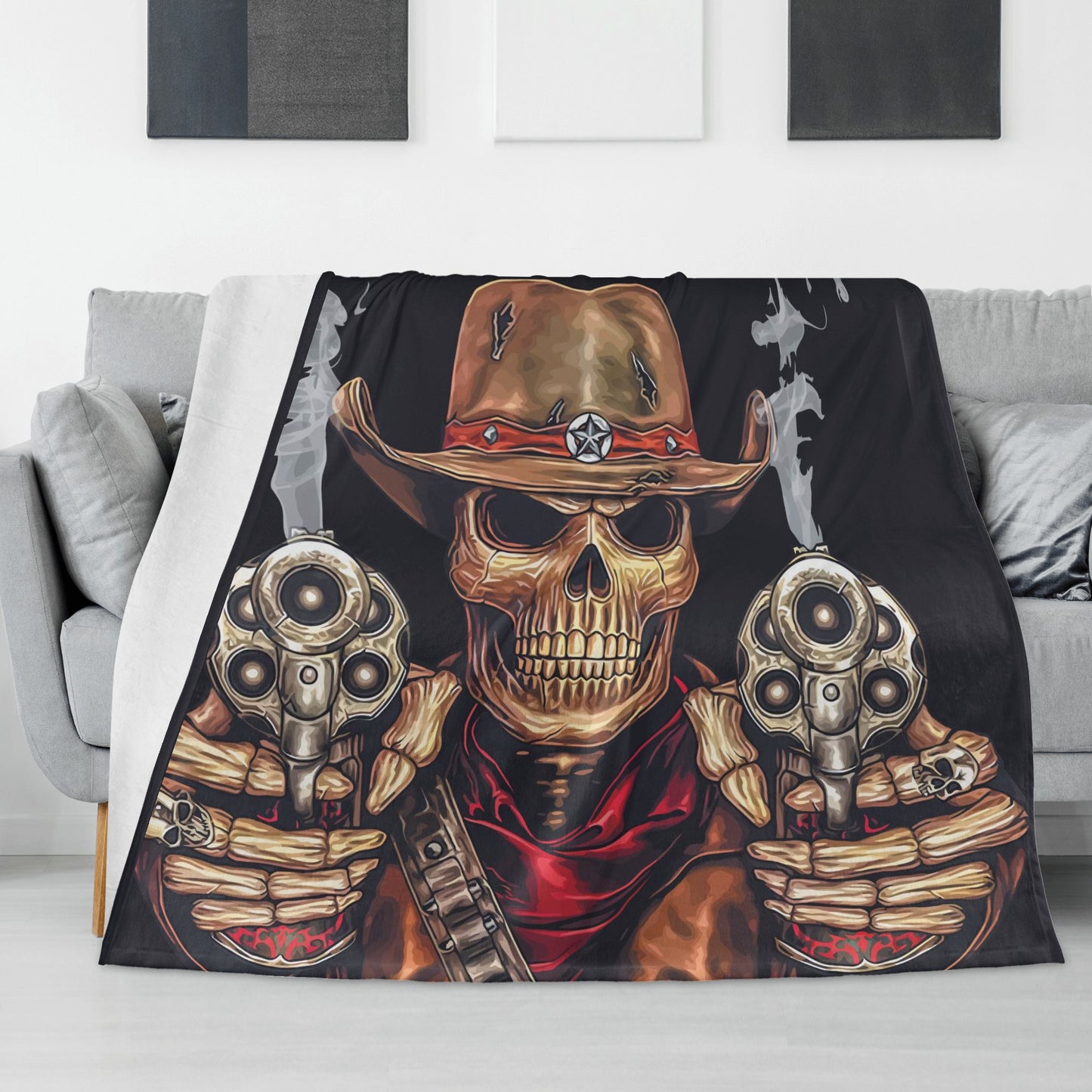 Gothic Grim reaper Halloweeen skull Horizontal Flannel Breathable Blanket 4 Sizes