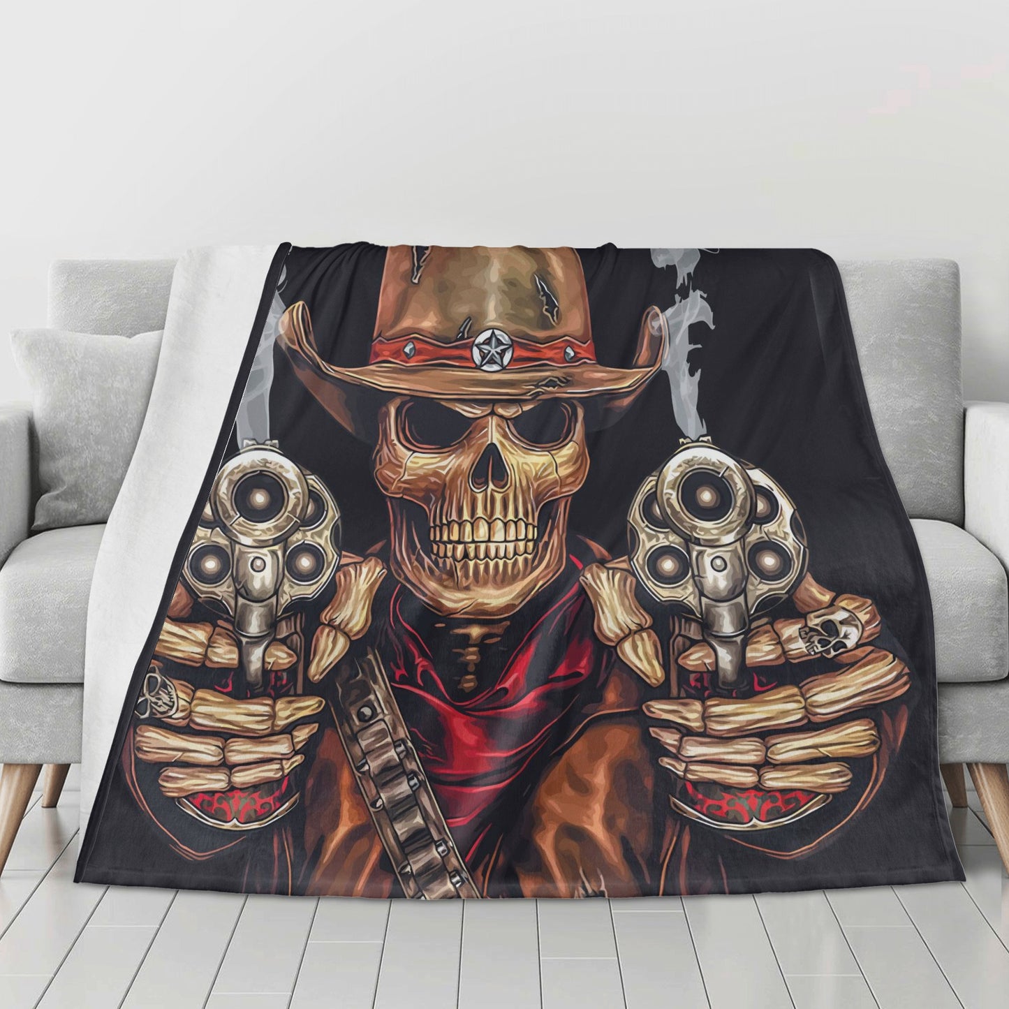 Gothic Grim reaper Halloweeen skull Horizontal Flannel Breathable Blanket 4 Sizes