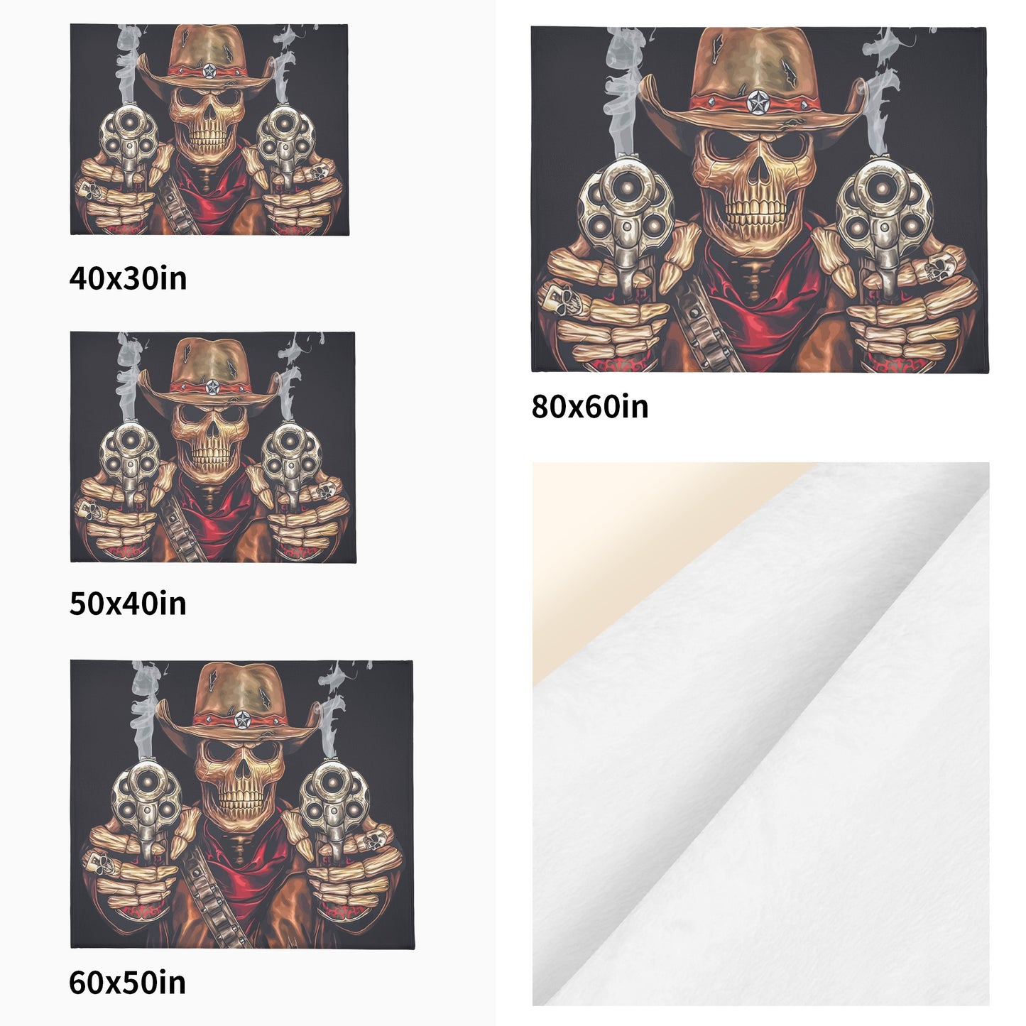Gothic Grim reaper Halloweeen skull Horizontal Flannel Breathable Blanket 4 Sizes