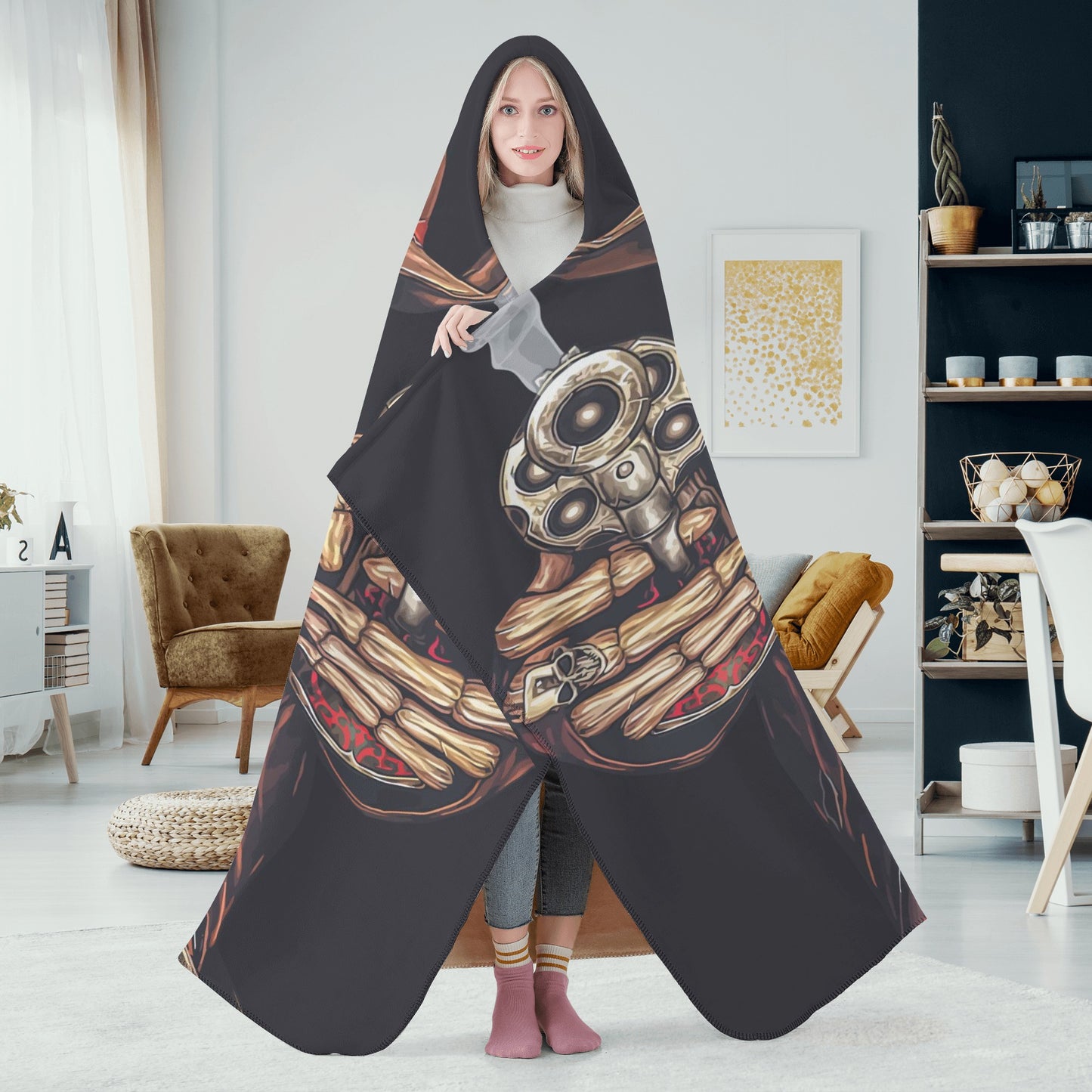 Gothic Grim reaper Halloweeen skull Hooded Blanket