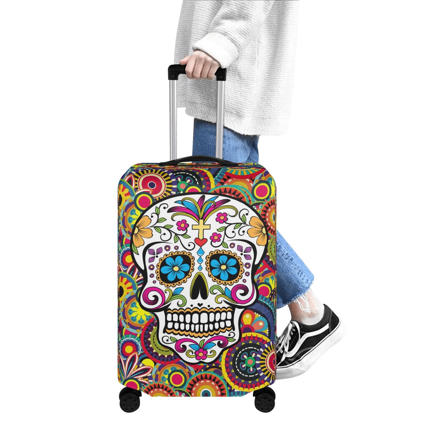 Floral sugar skull pattern Polyester Luggage Cover