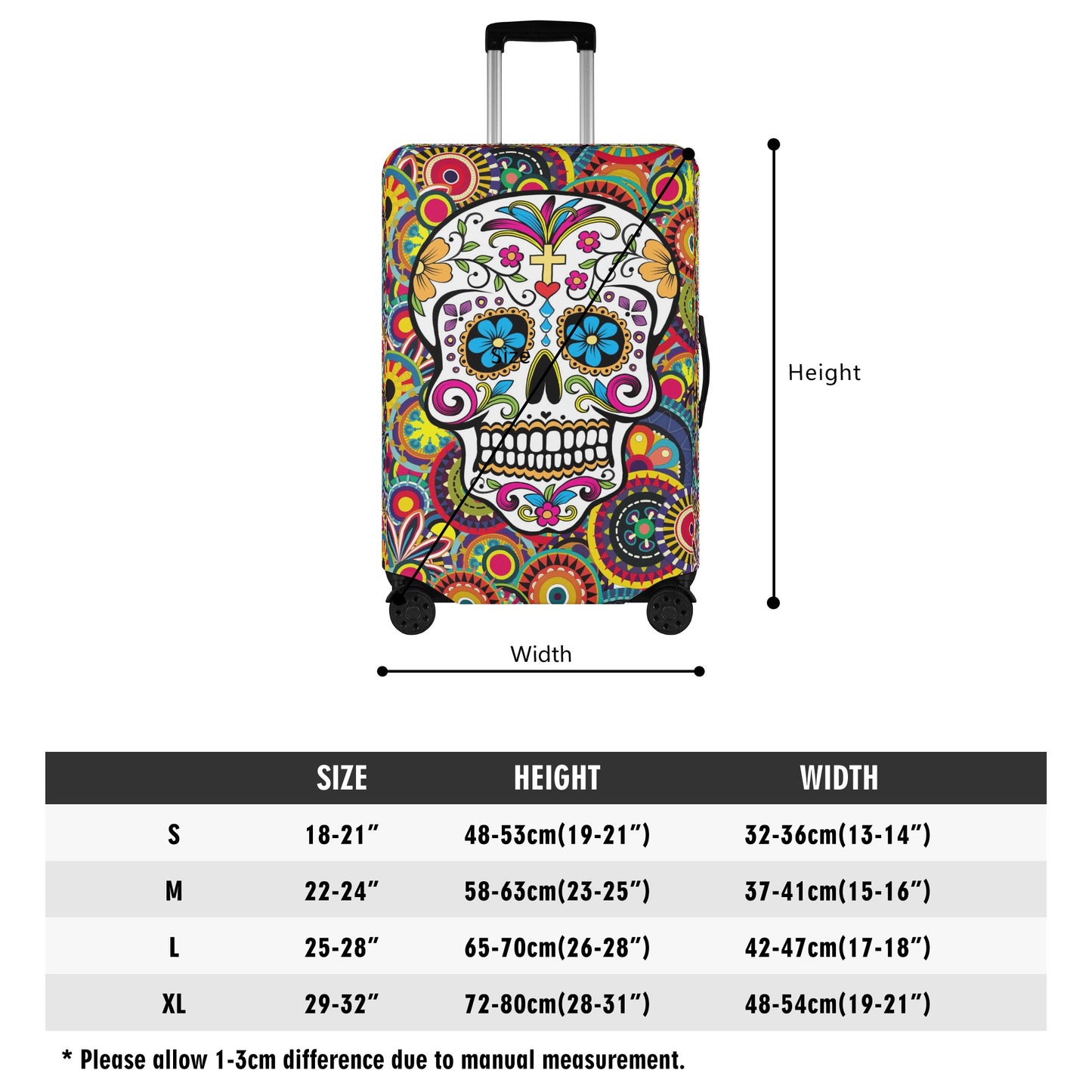Floral sugar skull pattern Polyester Luggage Cover