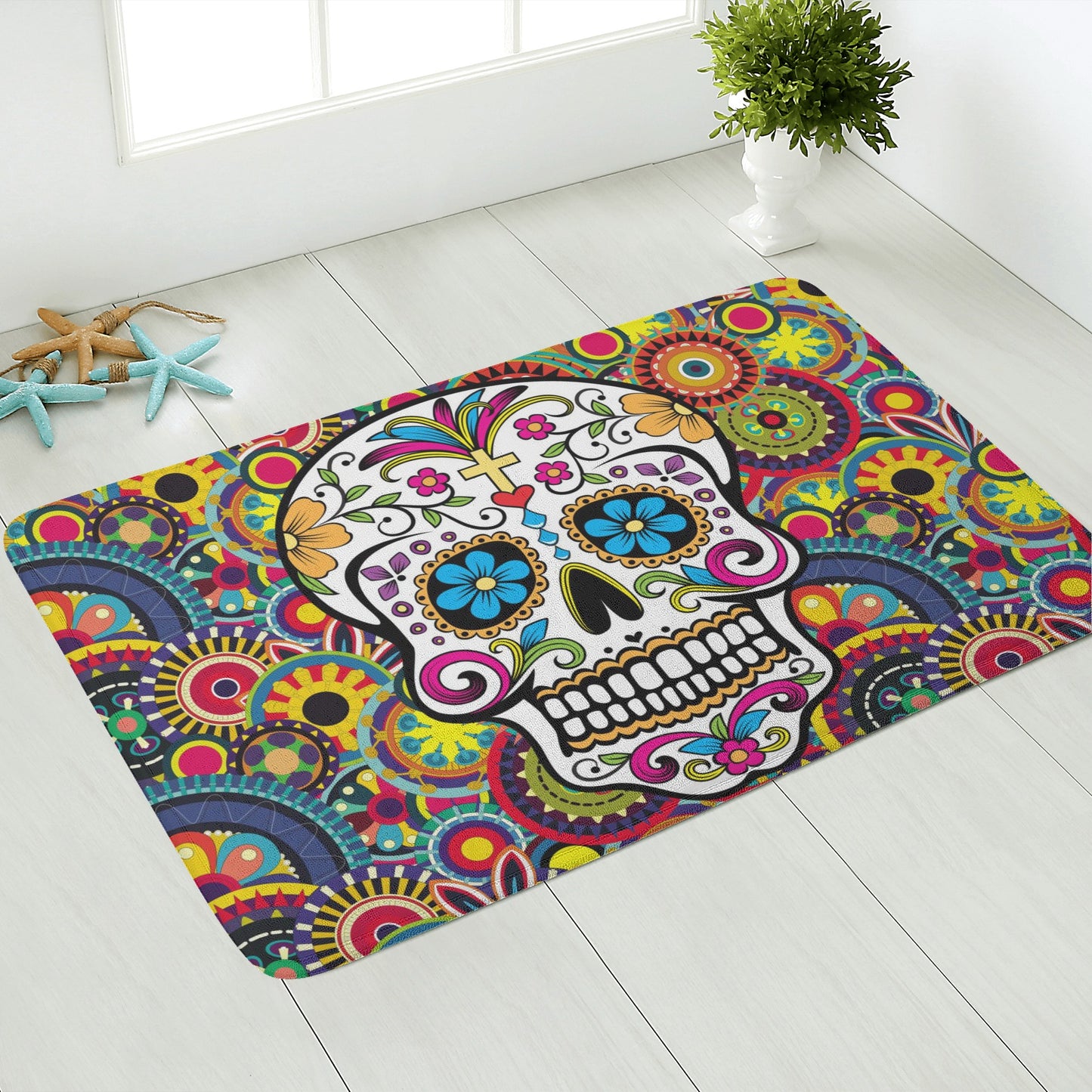 Beautiful sugar skull Day of the dead pattern Plush Doormat
