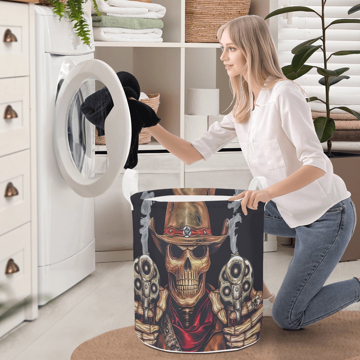 Grim reaper Halloween skull Round Laundry Basket