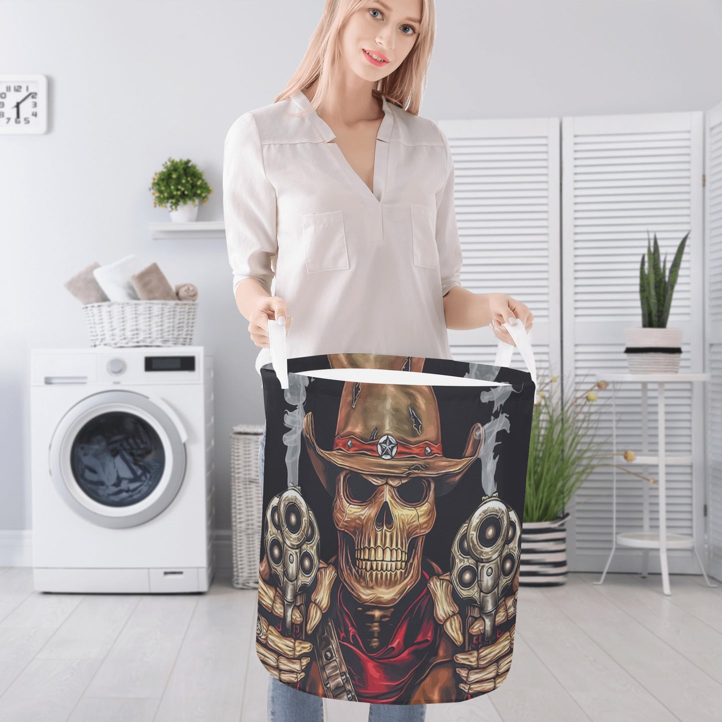 Grim reaper Halloween skull Round Laundry Basket