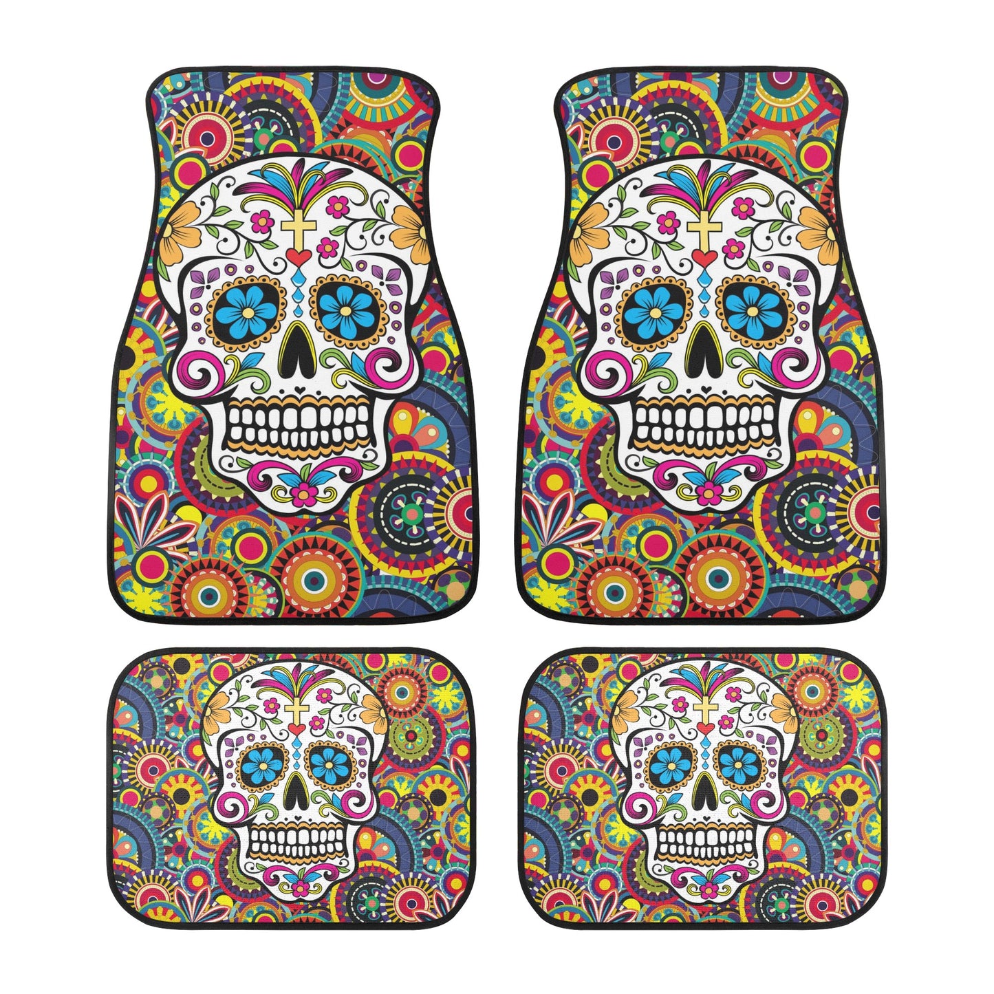 Sugar skull Day of the dead pattern Mexican skeleton Back and Front Car Floor Mats