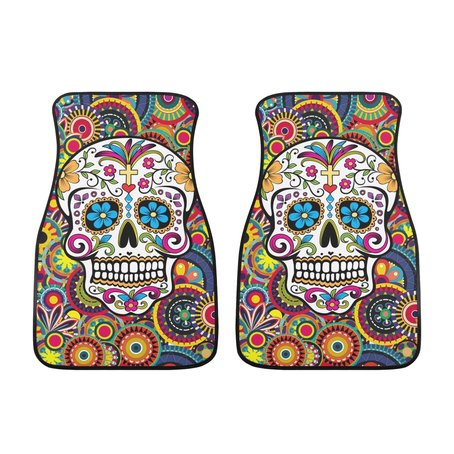 Sugar skull Day of the dead pattern Mexican skeleton Back and Front Car Floor Mats