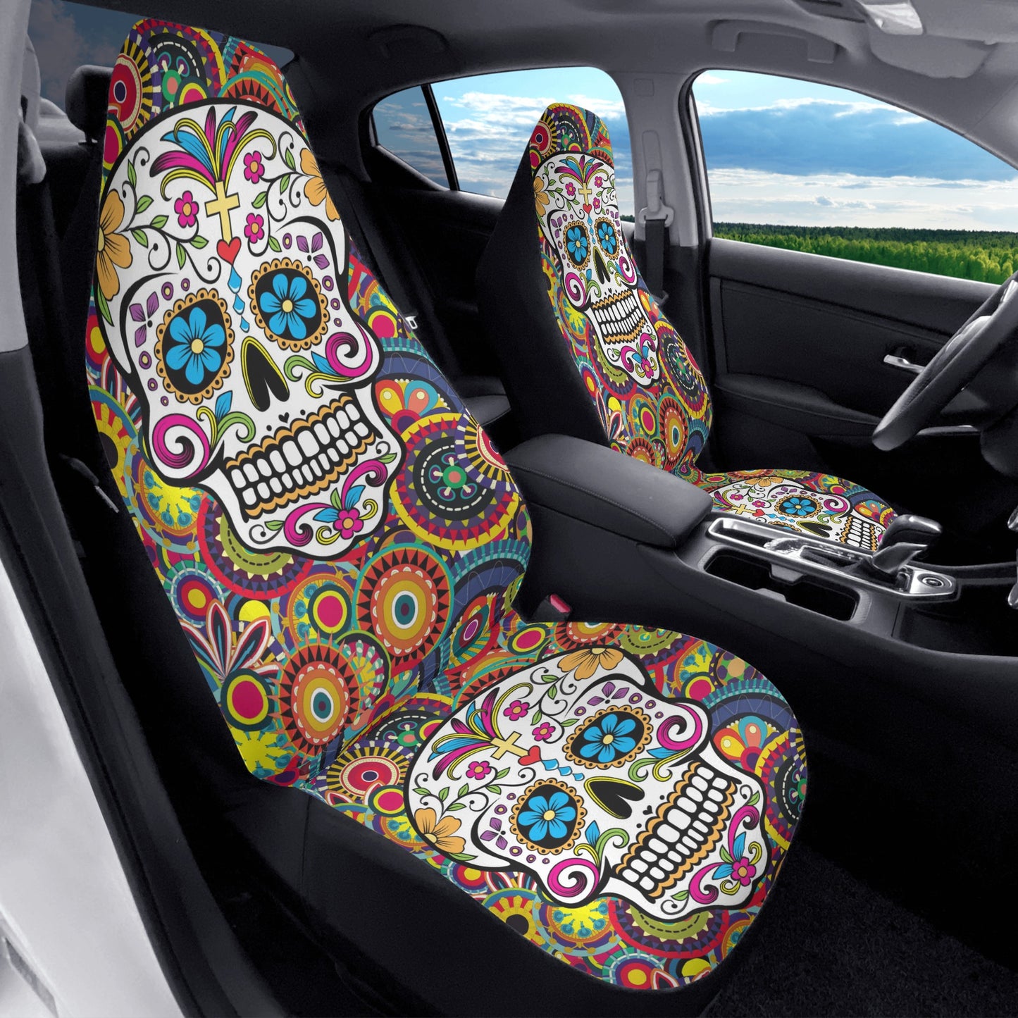 Sugar skull Day of the dead pattern Mexican skeleton Car Seat Covers (2 Pcs)
