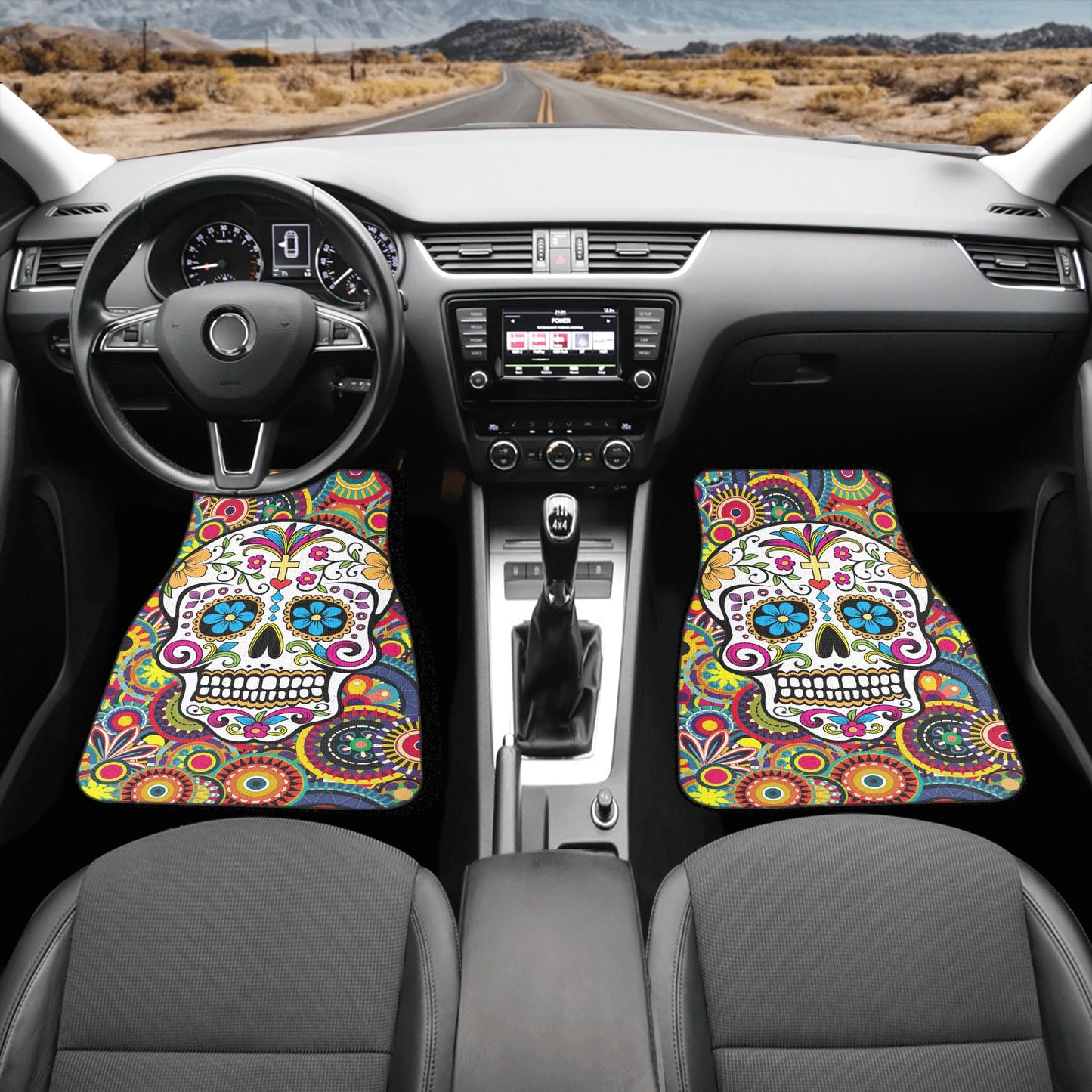 Sugar skull Day of the dead pattern Mexican skeleton Back and Front Car Floor Mats