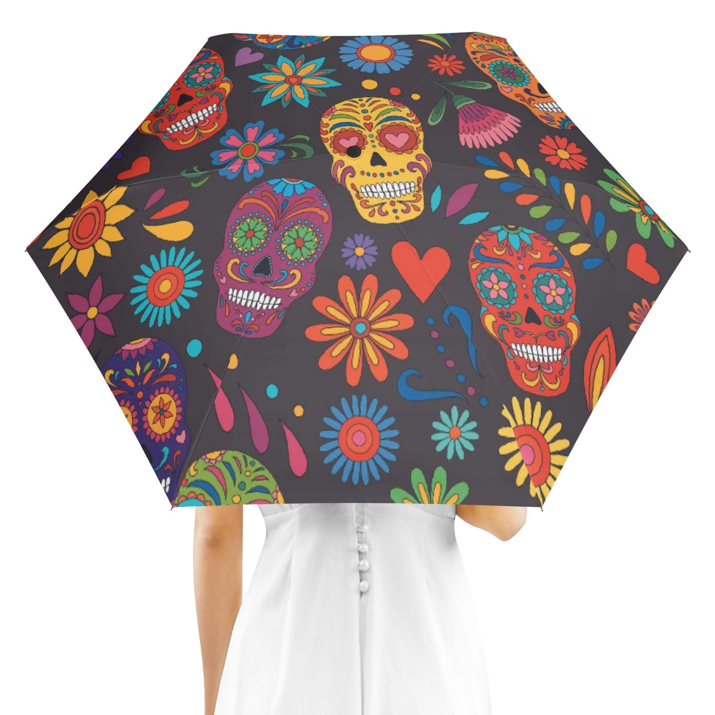 Floral rose sugar skull pattern All Over Print Umbrella