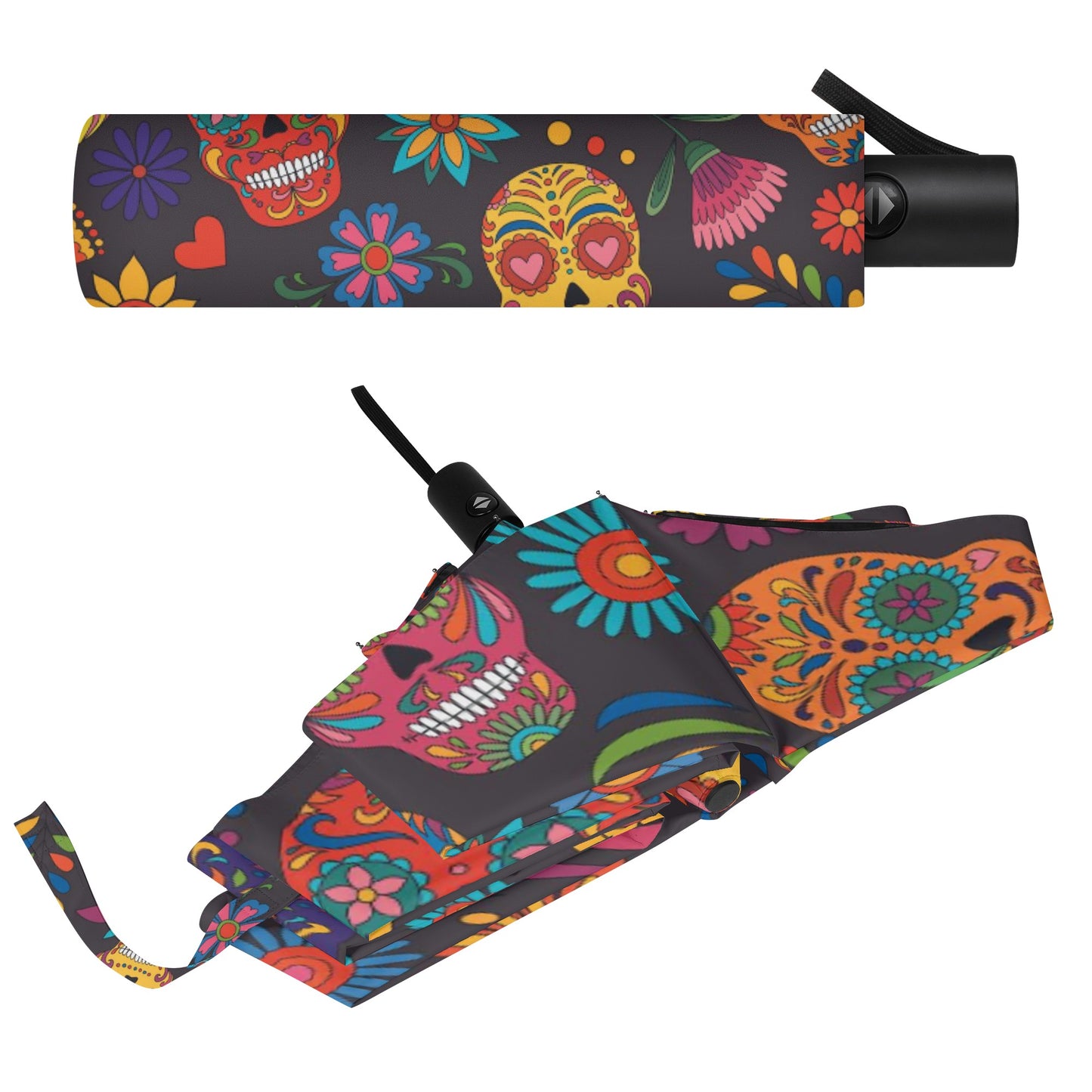 Floral rose sugar skull pattern All Over Print Umbrella