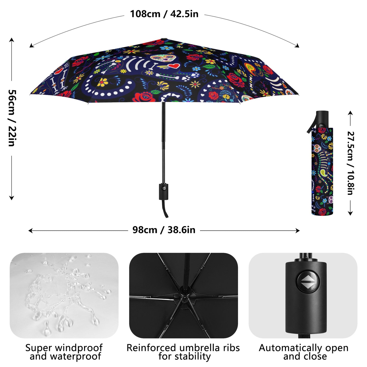 Sugar skull cat Umbrella