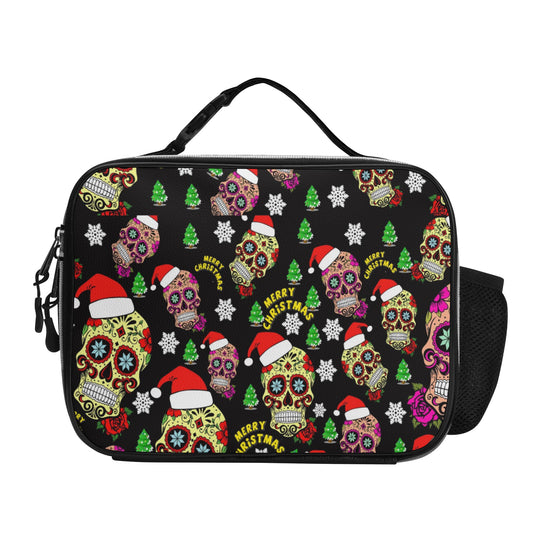 Merry Christmas skull Detachable Leather Lunch Bag