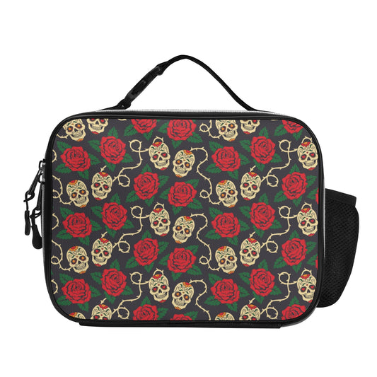 Floral skull skeleton pattern Detachable Leather Lunch Bag