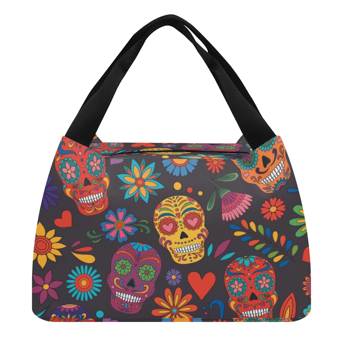 Floral skull pattern Day of the dead Portable Tote Lunch Bag