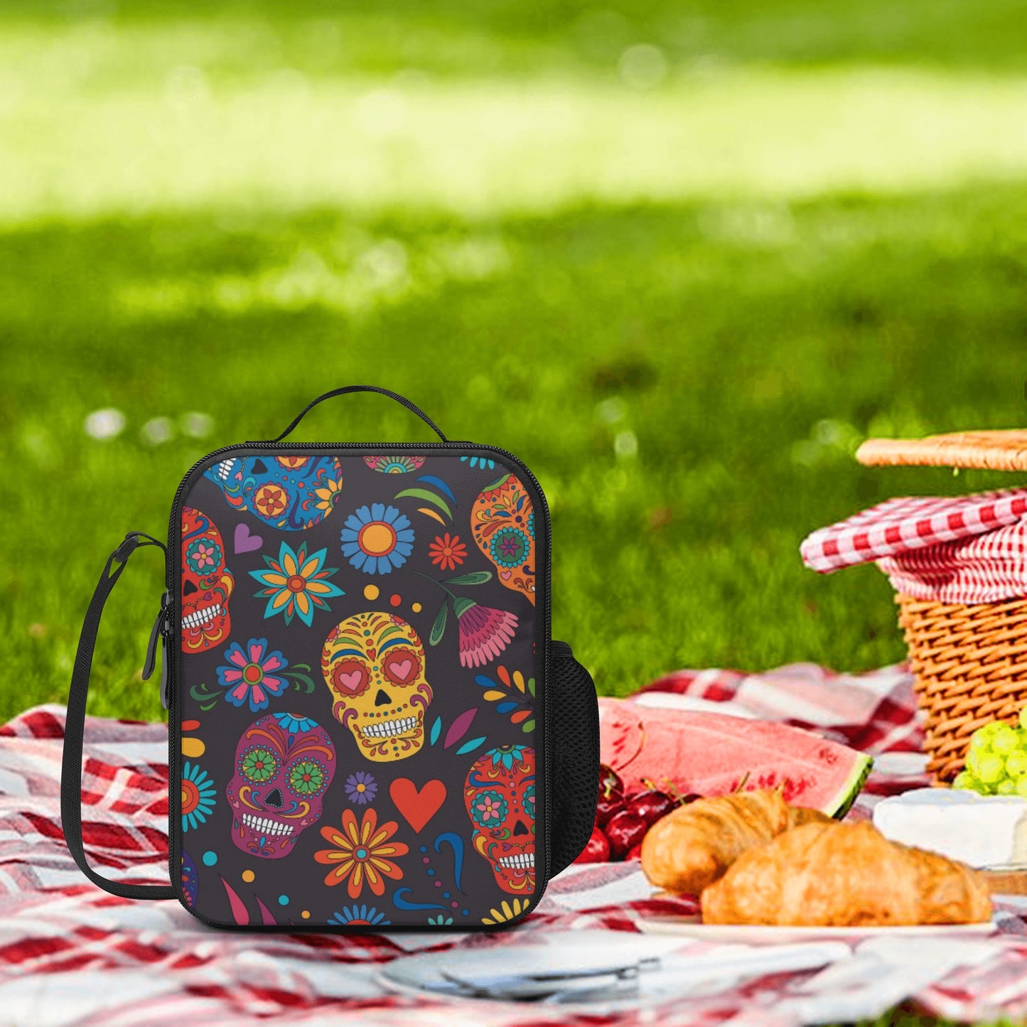 Floral beautiful sugar skull pattern Lunch Box Bags