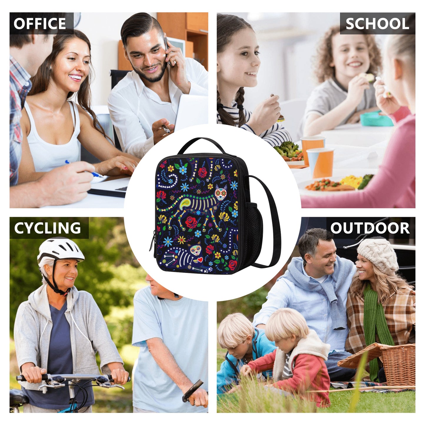 Animal sugar skull cat Lunch Box Bags