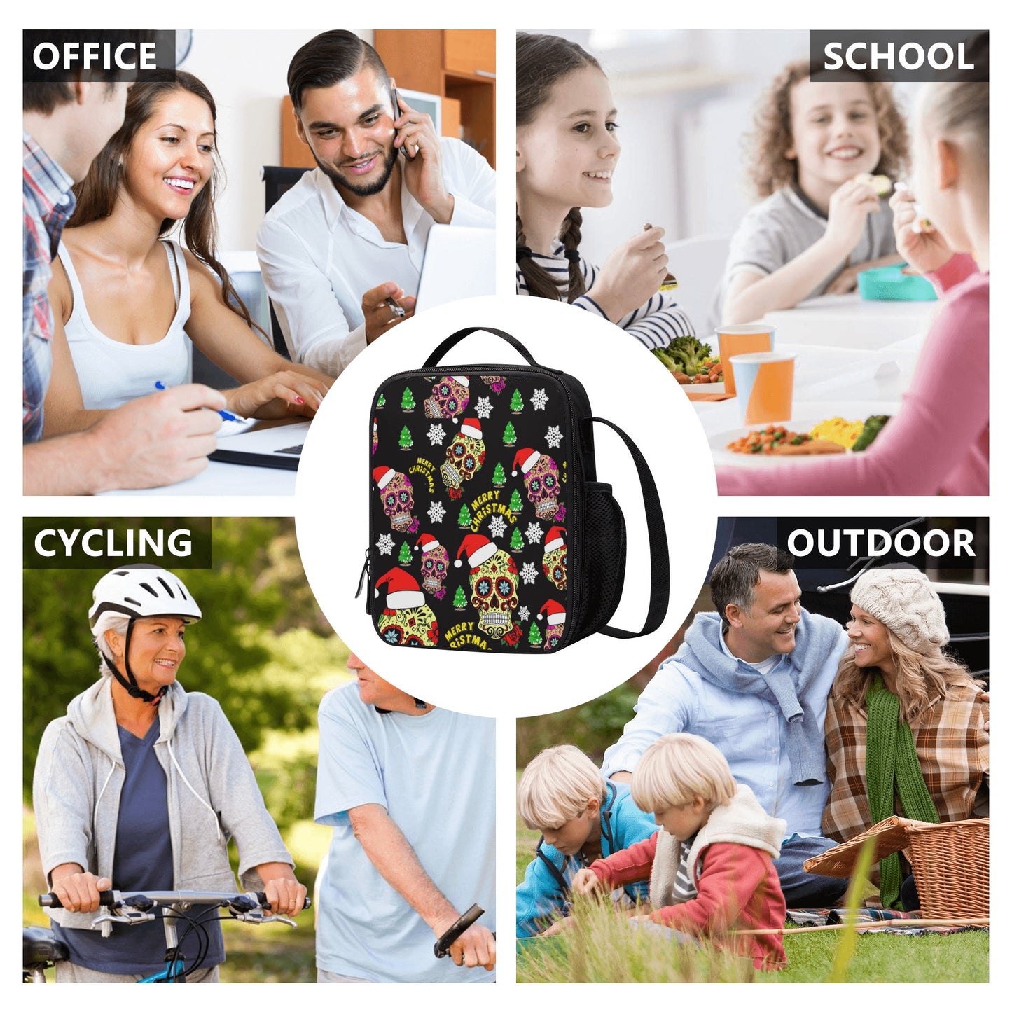 Xmas sugar skull Merry Christmas Lunch Box Bags