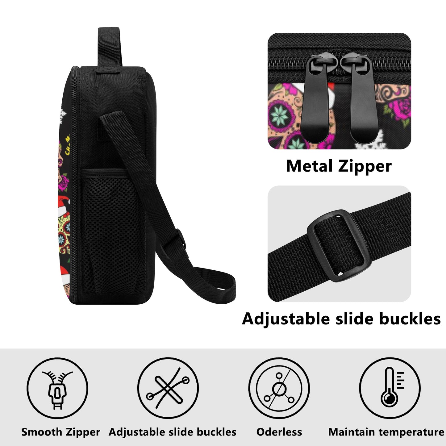 Xmas sugar skull Merry Christmas Lunch Box Bags