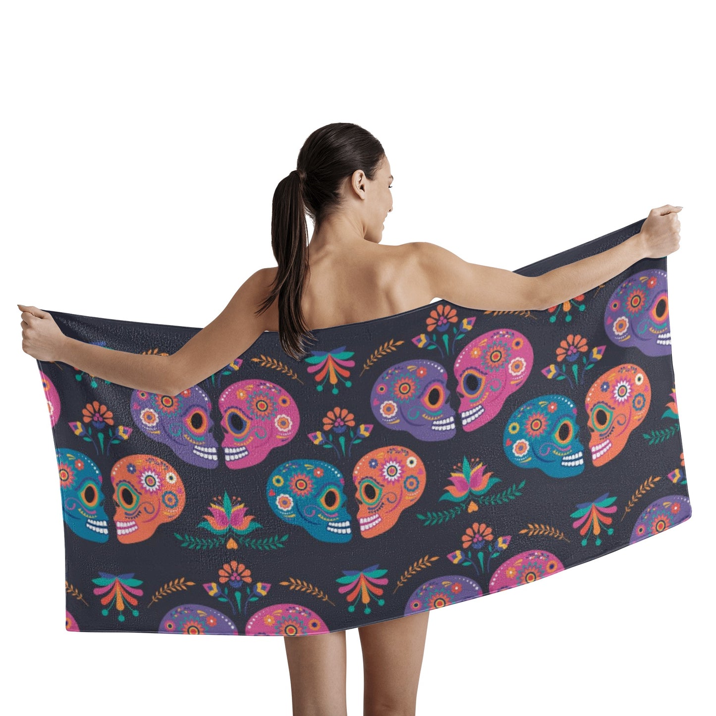 Sugar skull couple Bath Towel