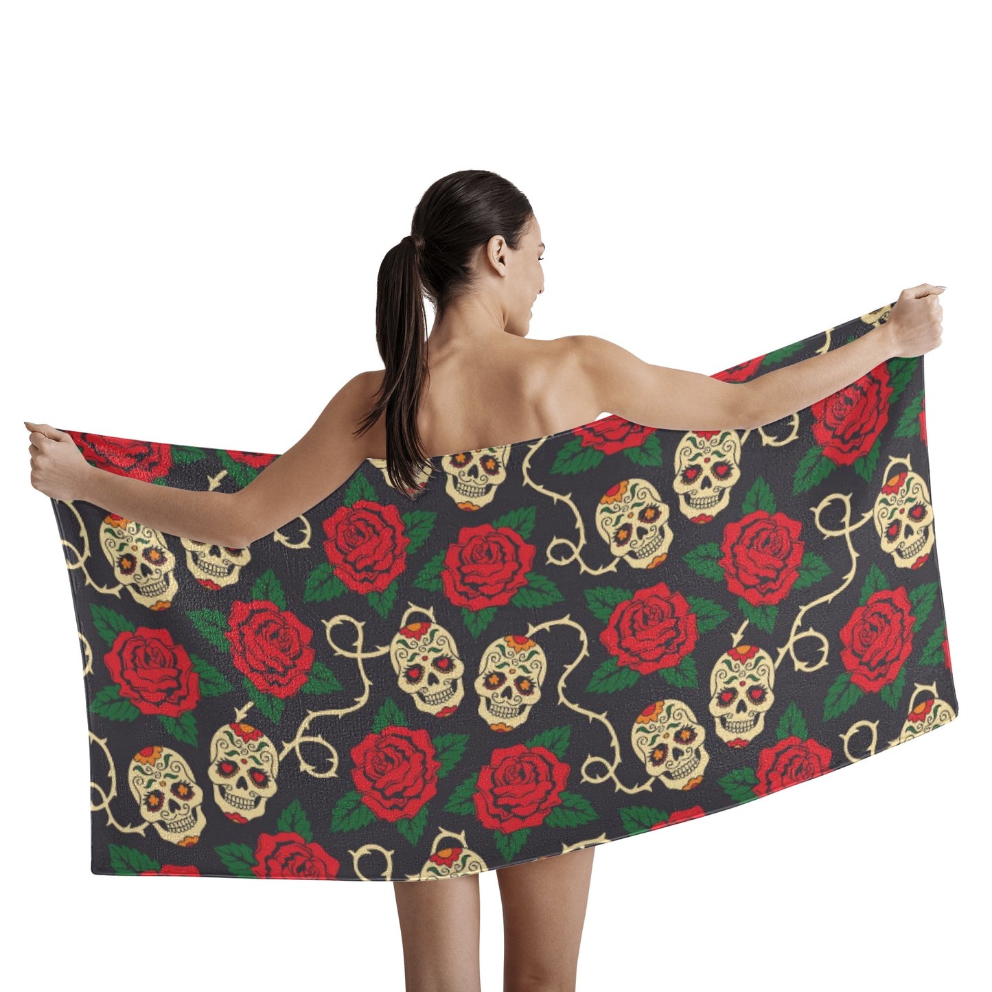 Floral rose day of the dead Bath Towel