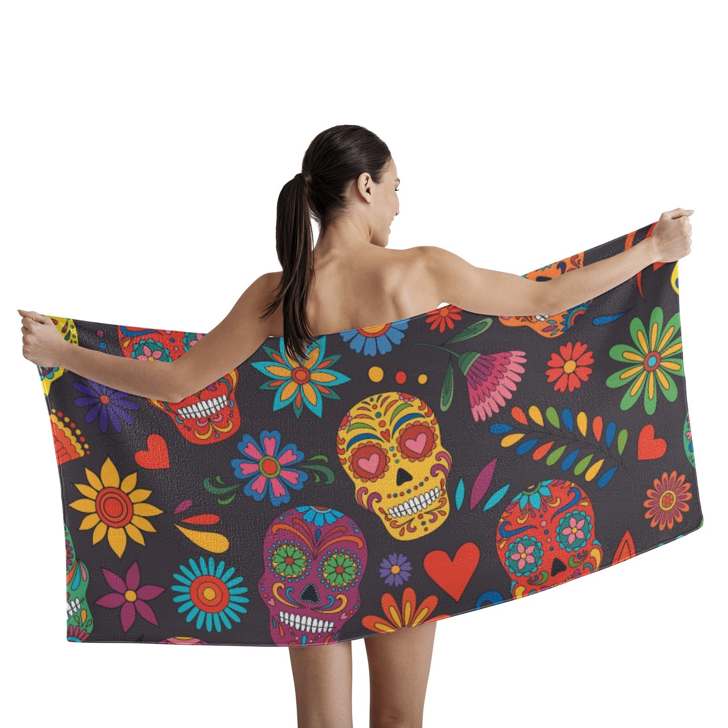 Floral day of the dead pattern Bath Towel