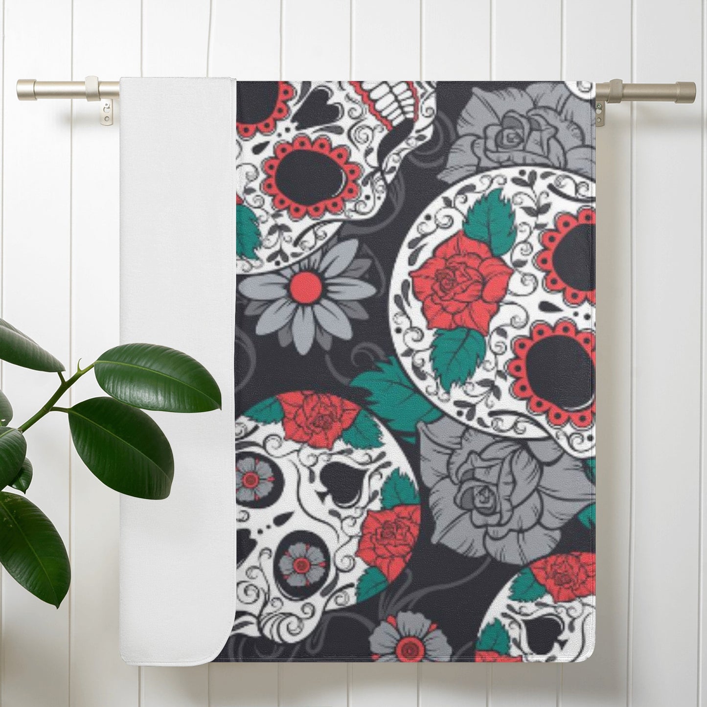 Floral sugar skull pattern skeelton Bath Towel