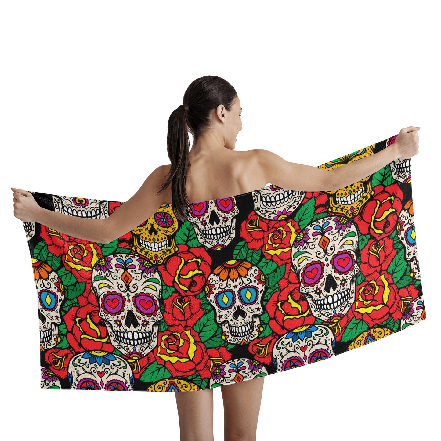 Floral rose sugar skull pattern Bath Towel