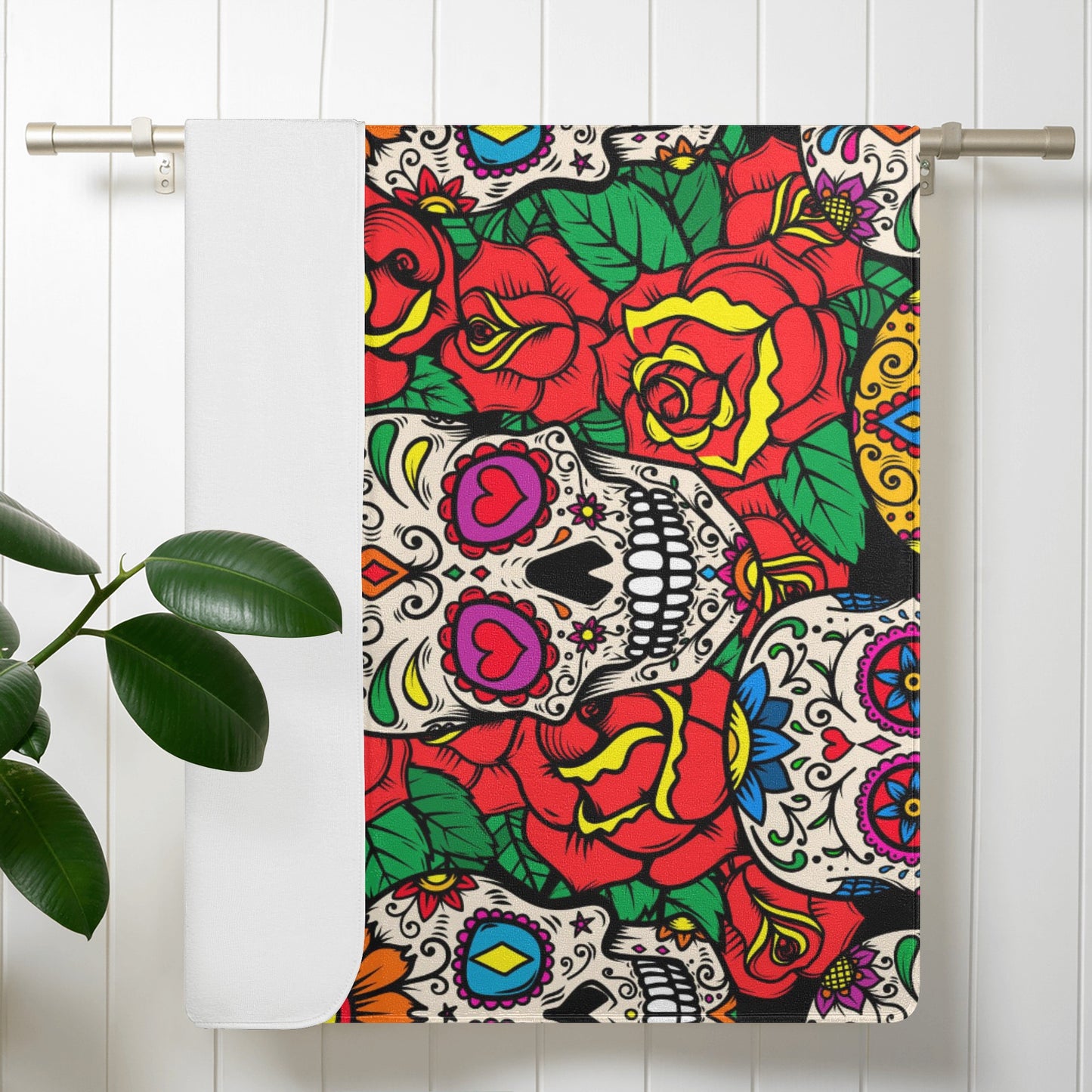 Floral rose sugar skull pattern Bath Towel