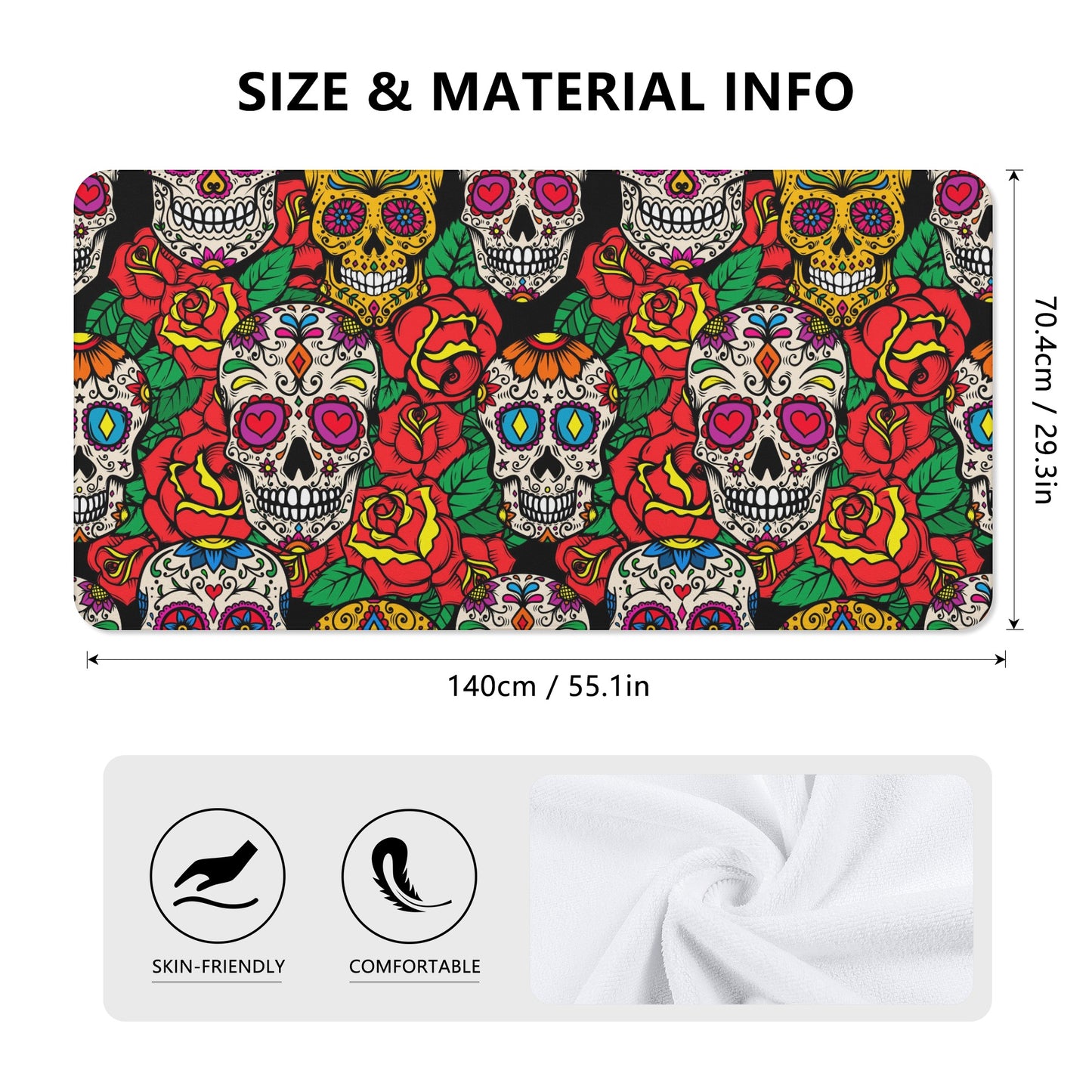 Floral rose sugar skull pattern Bath Towel