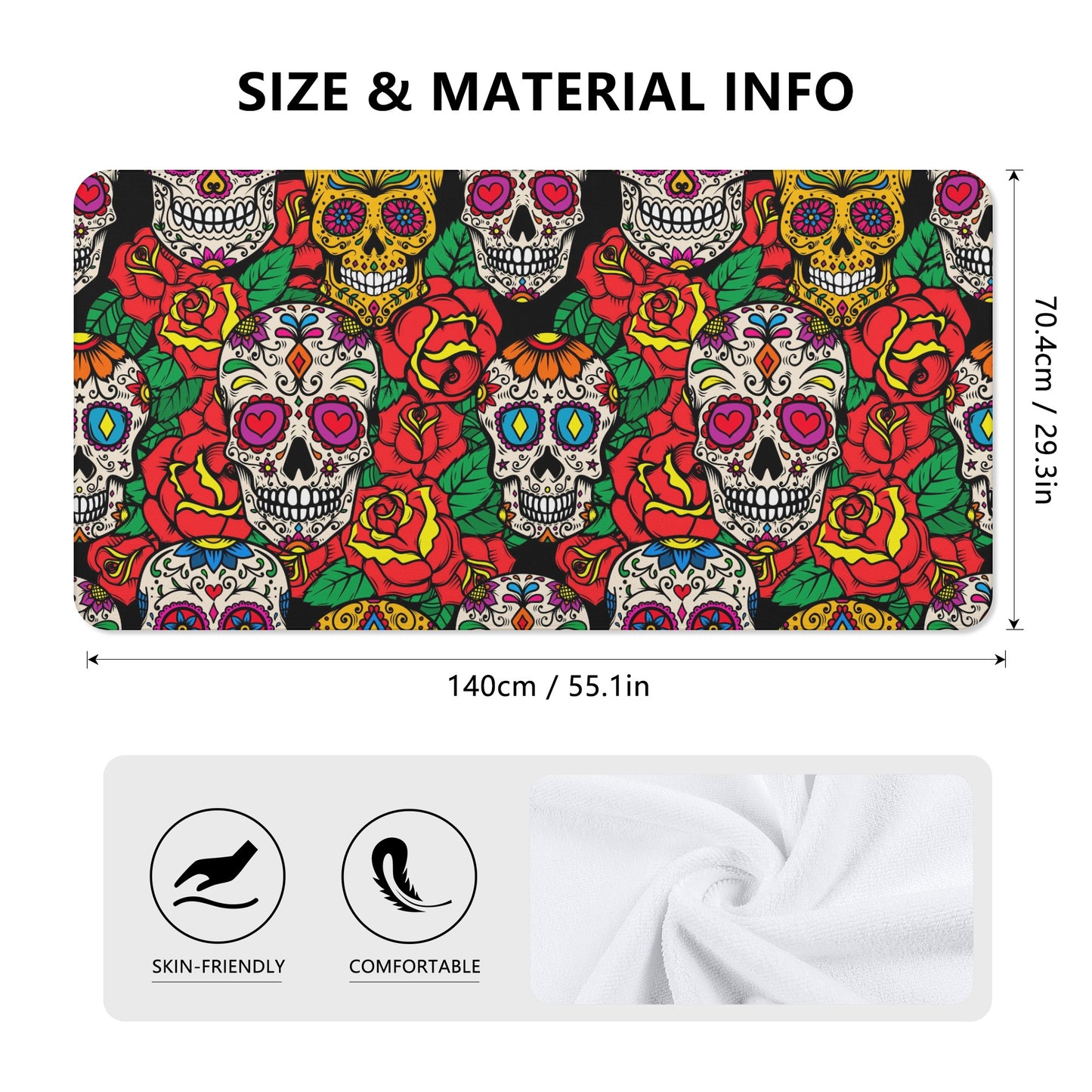 Floral rose sugar skull pattern Bath Towel