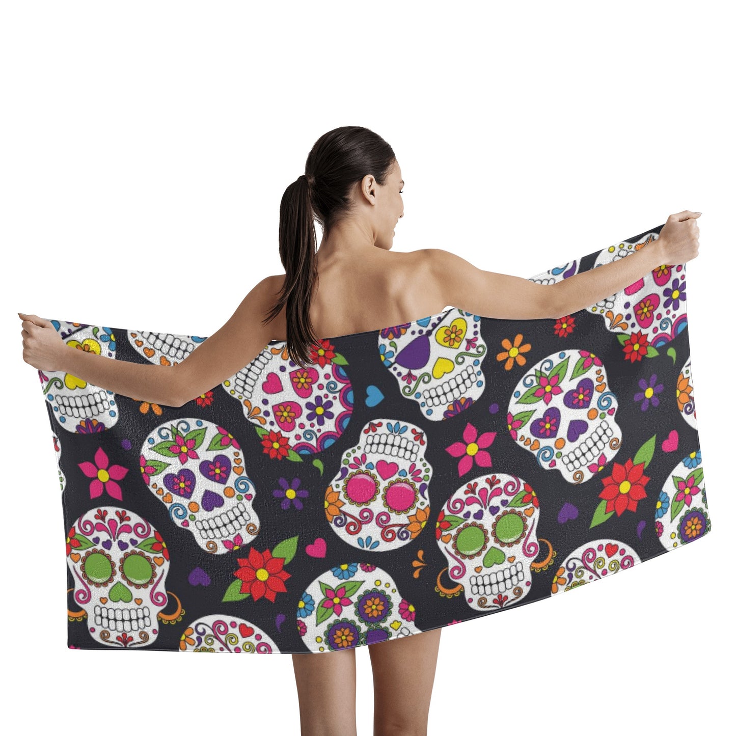 Sugar skull floral pattern Bath Towel