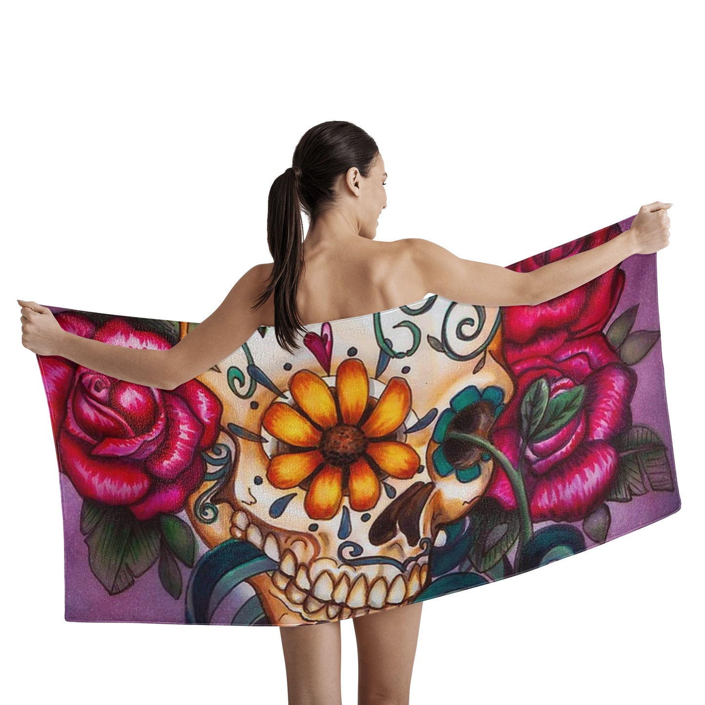 Floral sugar skull day of the dead calaveras candy skulls Bath Towel