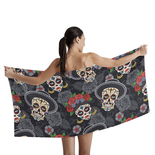 Mexican skull dia de los muertos skeleton Bath Towel