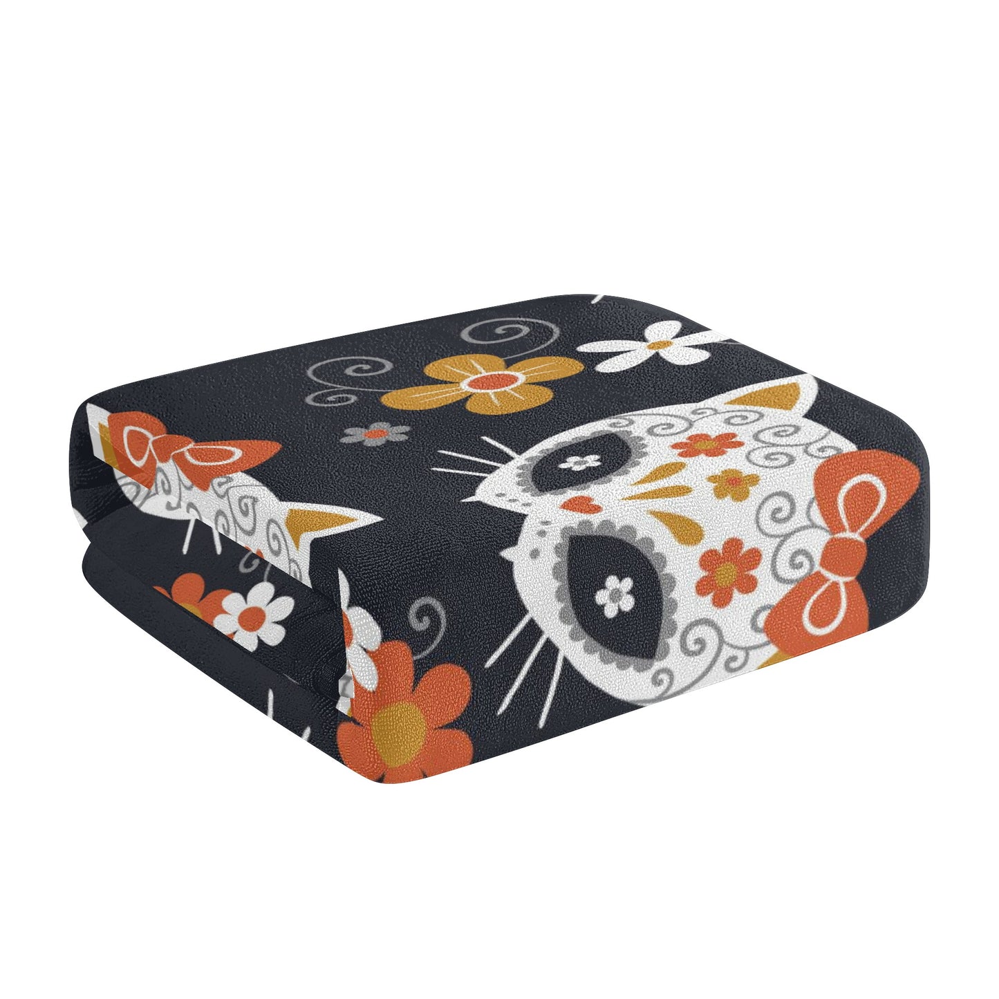 Sugar skull cat pattern Bath Towel