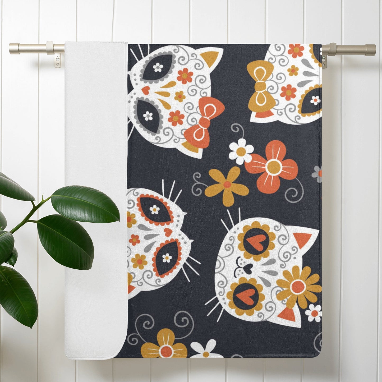 Sugar skull cat pattern Bath Towel