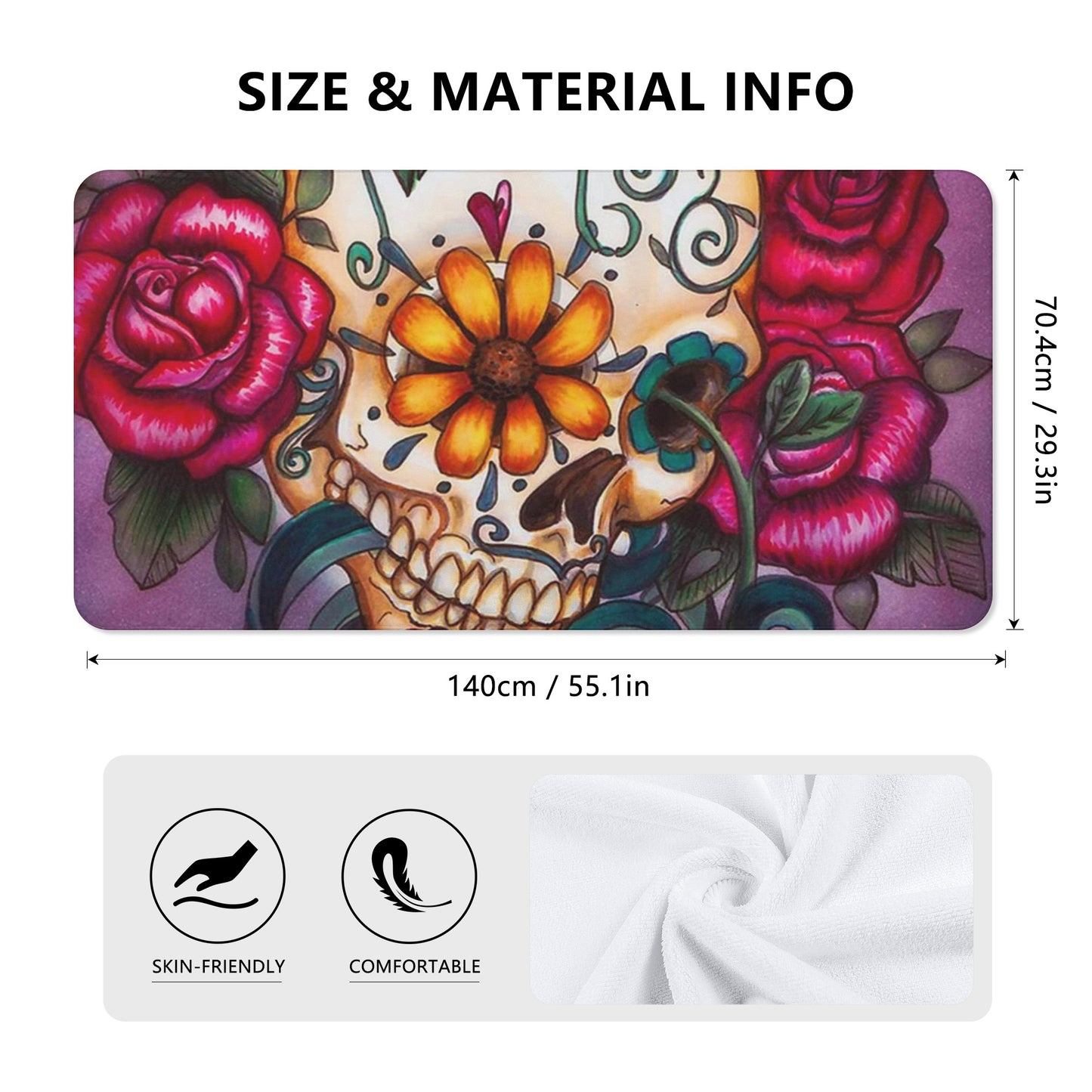 Floral sugar skull day of the dead calaveras candy skulls Bath Towel