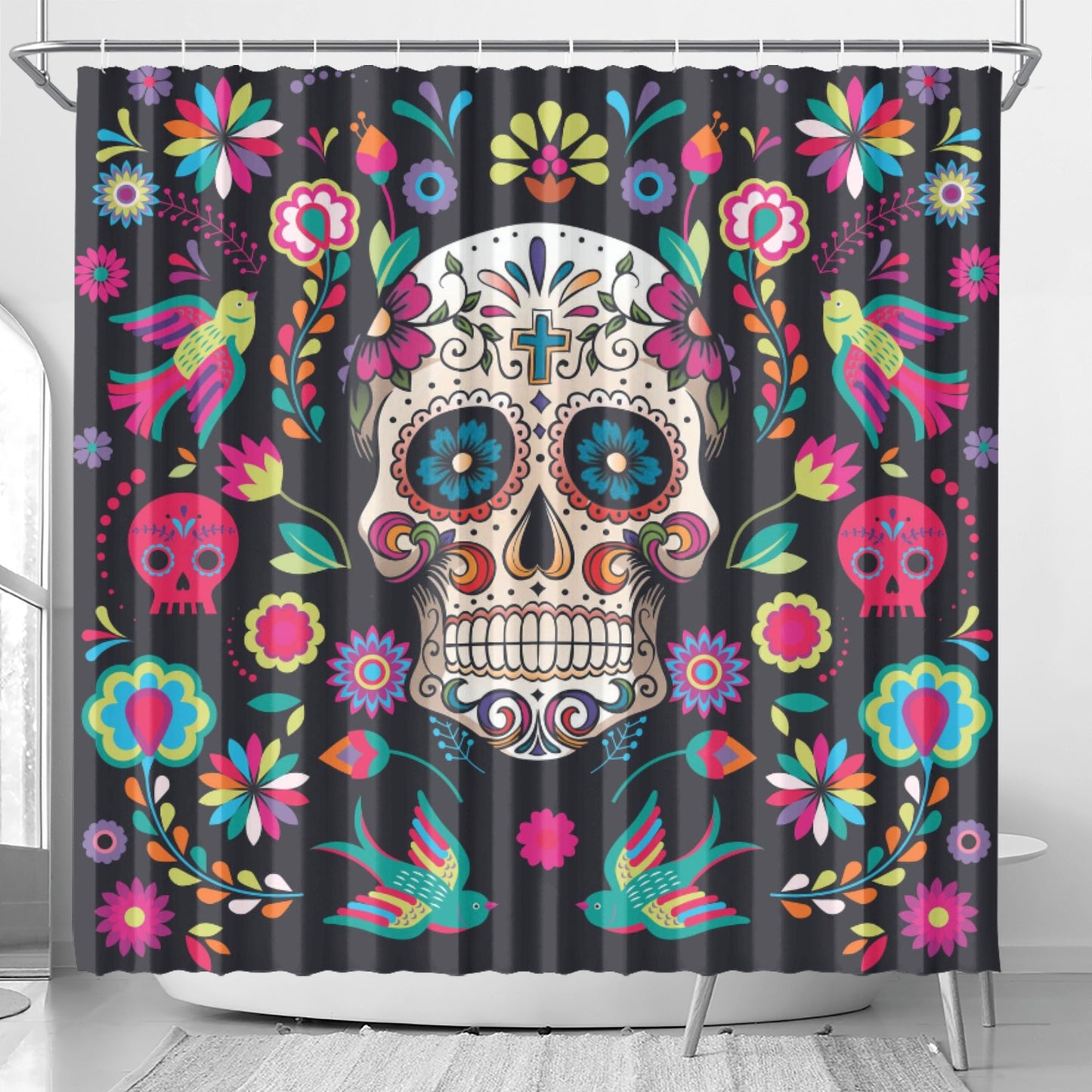 Floral sugar skull candy skull Shower Curtain