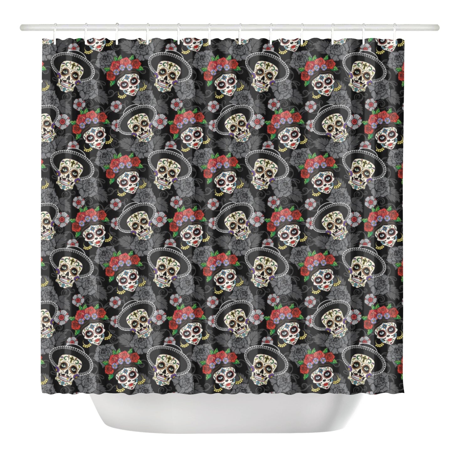 Rose skull floral sugar skull Shower Curtain