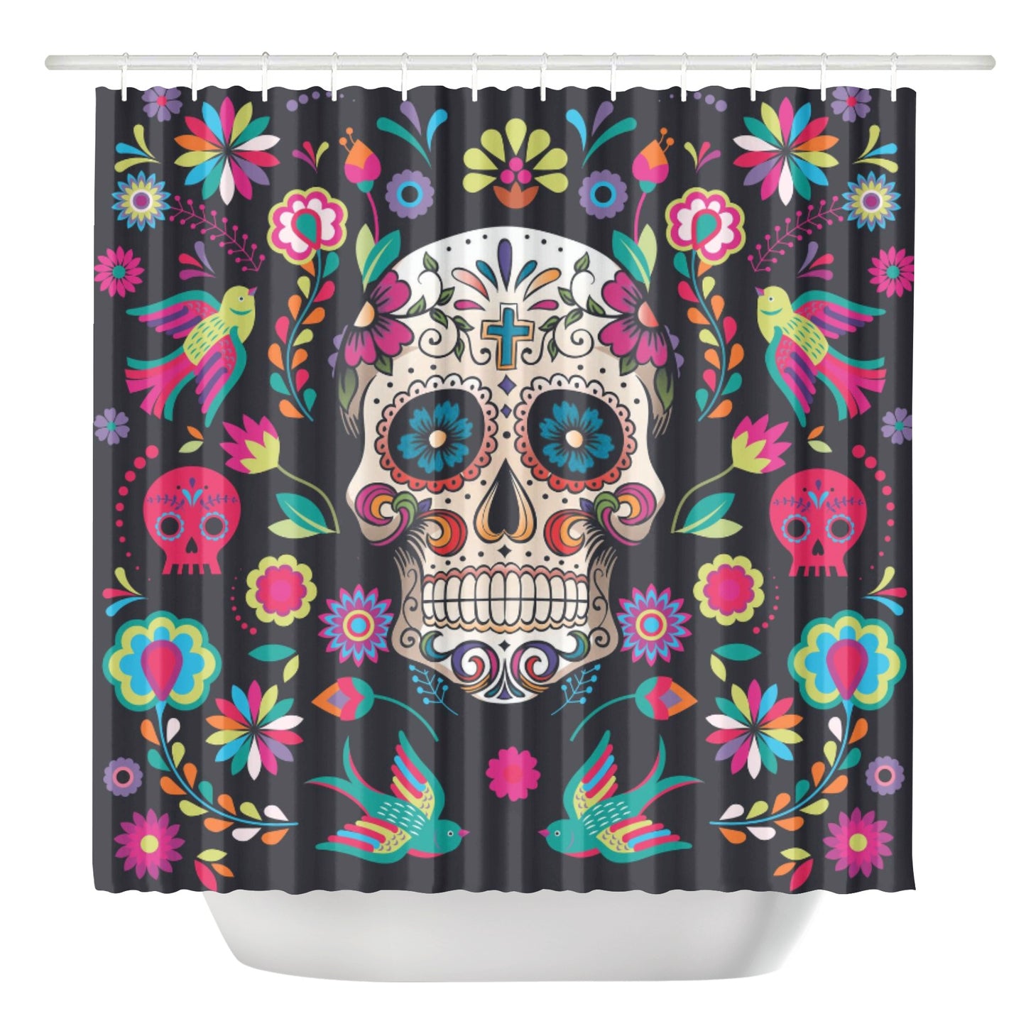 Floral sugar skull candy skull Shower Curtain