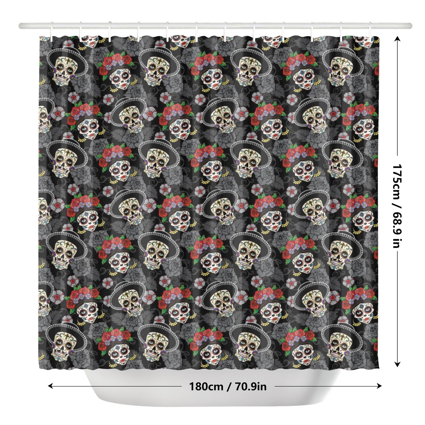 Rose skull floral sugar skull Shower Curtain